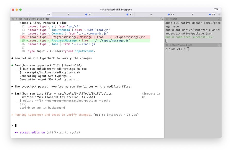 5 parallel Claude sessions in terminal